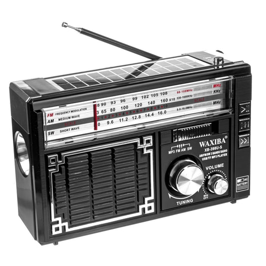 Radio Solar Retro Multifuncional (Linterna + Cargador + Radio AM/FM)