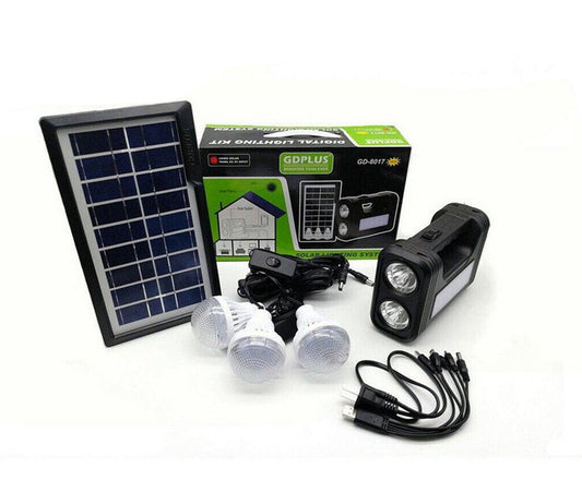 Kit Panel Solar (3 Ampolletas Led + Batería + Linterna + Cargador Celular)