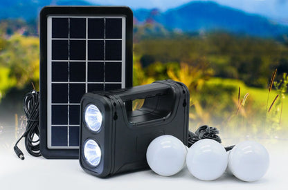 Kit Panel Solar (3 Ampolletas Led + Batería + Linterna + Cargador Celular)